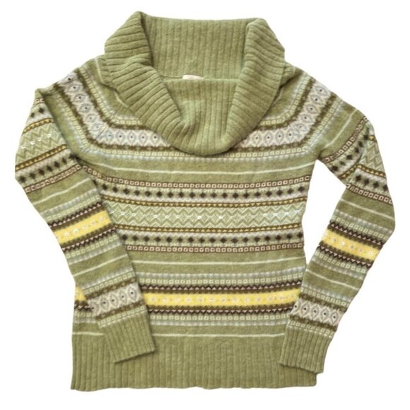 OLD NAVY BRAND Nordic Lambswool Cowl Neck Sweater Women's Large Sage Striped EUC - Picture 3 of 11